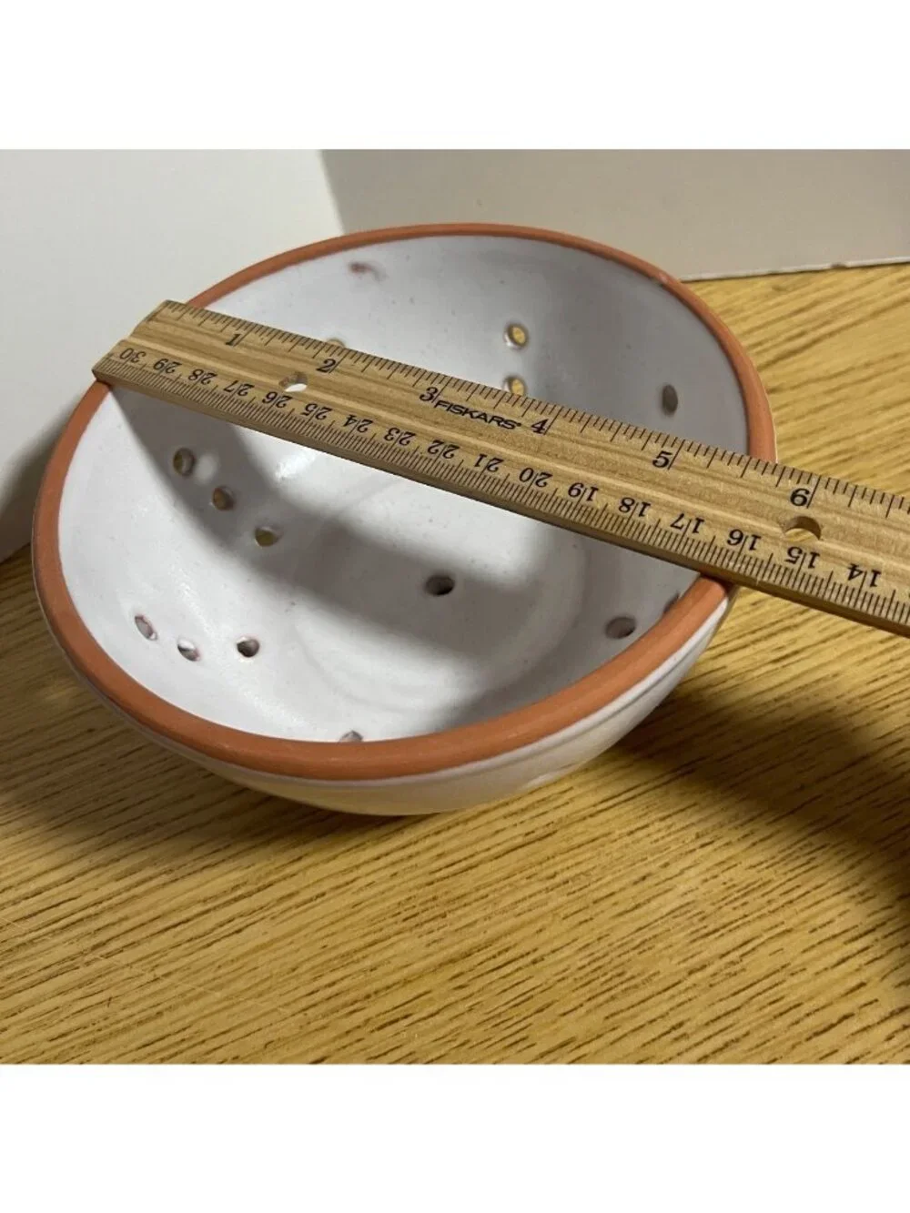 Handcrafted White Ceramic Berry Bowl Terracotta Terracotta Rim/Base Artisan Mark